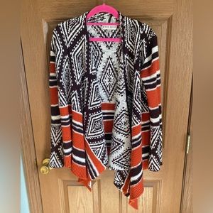 Knox Rose (Target) open-front sweater. Maroon and orange - small.